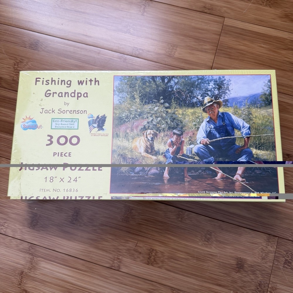 Fishing With Grandpa 300 Pc SunsOut Jigsaw‎ Puzzle Jack Sorenson 18x24 USA